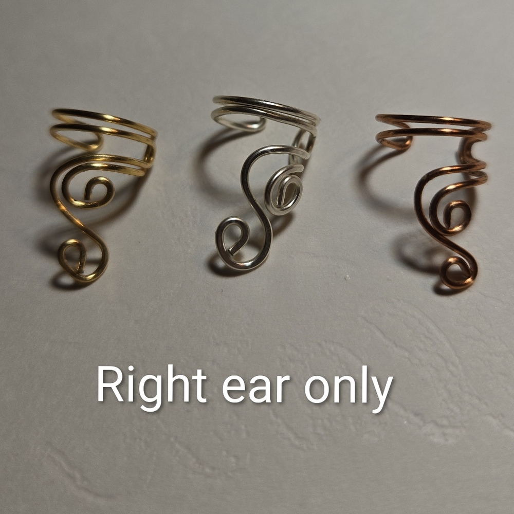 Handmade Elegant Spiral Ear Cuff For Right Ear Only, in Silver, Gold, or Copper - Picture 2 of 2